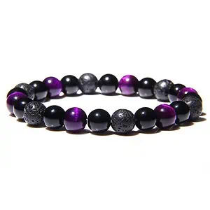 Bracelet Anti-Stress <br>Agate Violette, Obsidienne Noir et Pierre de Lave - Shop Antistress
