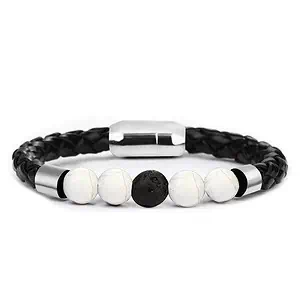 Bracelet Anti-Stress <br>Cuire Tressé Howlite - Shop Antistress