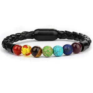 Bracelet Anti-Stress <br>Cuire Tressé 7 Chakras - Shop Antistress