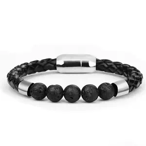 Bracelet Anti-Stress <br>Cuire Tressé Pierre de Lave - Shop Antistress