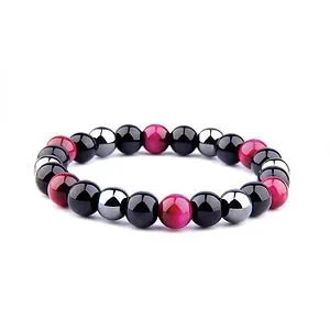Bracelet Anti-Stress <br>En Oeil de Tigre Rose, Obsidienne Noir et Hématite - Shop Antistress
