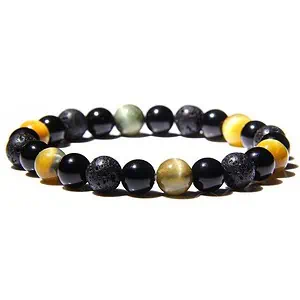 Bracelet Anti-Stress <br>Oeil de Tigre Brin, Obsidienne Noir et Pierre de Lave - Shop Antistress
