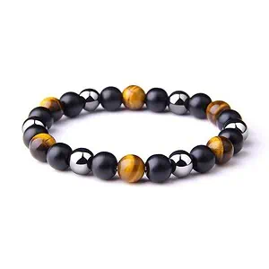 Bracelet Anti-Stress <br>En Oeil de Tigre Jaune, Obsidienne Noir et Hématite - Shop Antistress