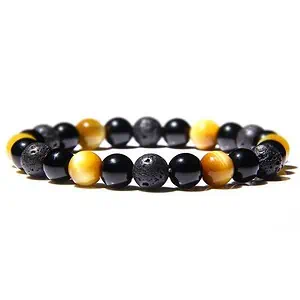 Bracelet Anti-Stress <br>Oeil de Tigre Jaune, Obsidienne Noir et Pierre de Lave - Shop Antistress