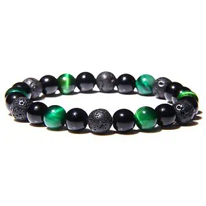 Bracelet Anti-Stress <br>Oeil de Tigre Verte, Obsidienne Noir et Pierre de Lave - Shop Antistress