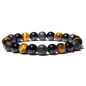 Bracelet Anti-Stress <br>Oeil de Tigre, Obsidienne Noir et Pierre de Lave - Shop Antistress