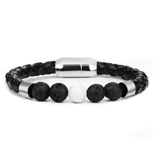 Bracelet Anti-Stress <br>Cuire Tressé Pierre Volcanique et Howlite - Shop Antistress