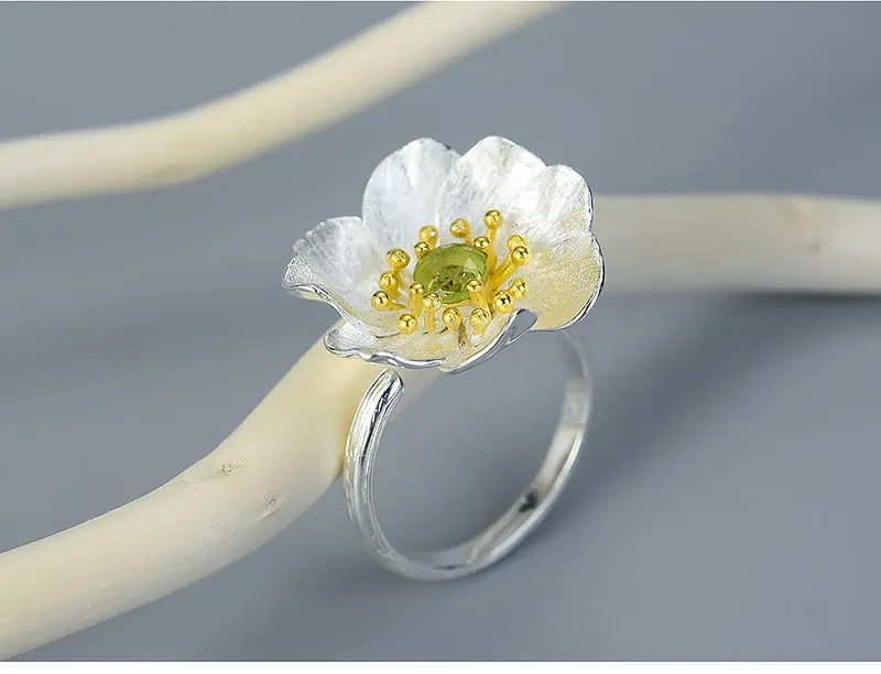 Bague Anti Stress Fleur De Lotus Réglable (Argent) – Image 16