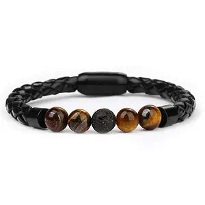 Bracelet Anti-Stress <br>Cuire Tressé Pierre Œil de Tigre - Shop Antistress