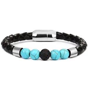Bracelet Anti-Stress <br>Cuire Tressé Pierre Turquoise - Shop Antistress